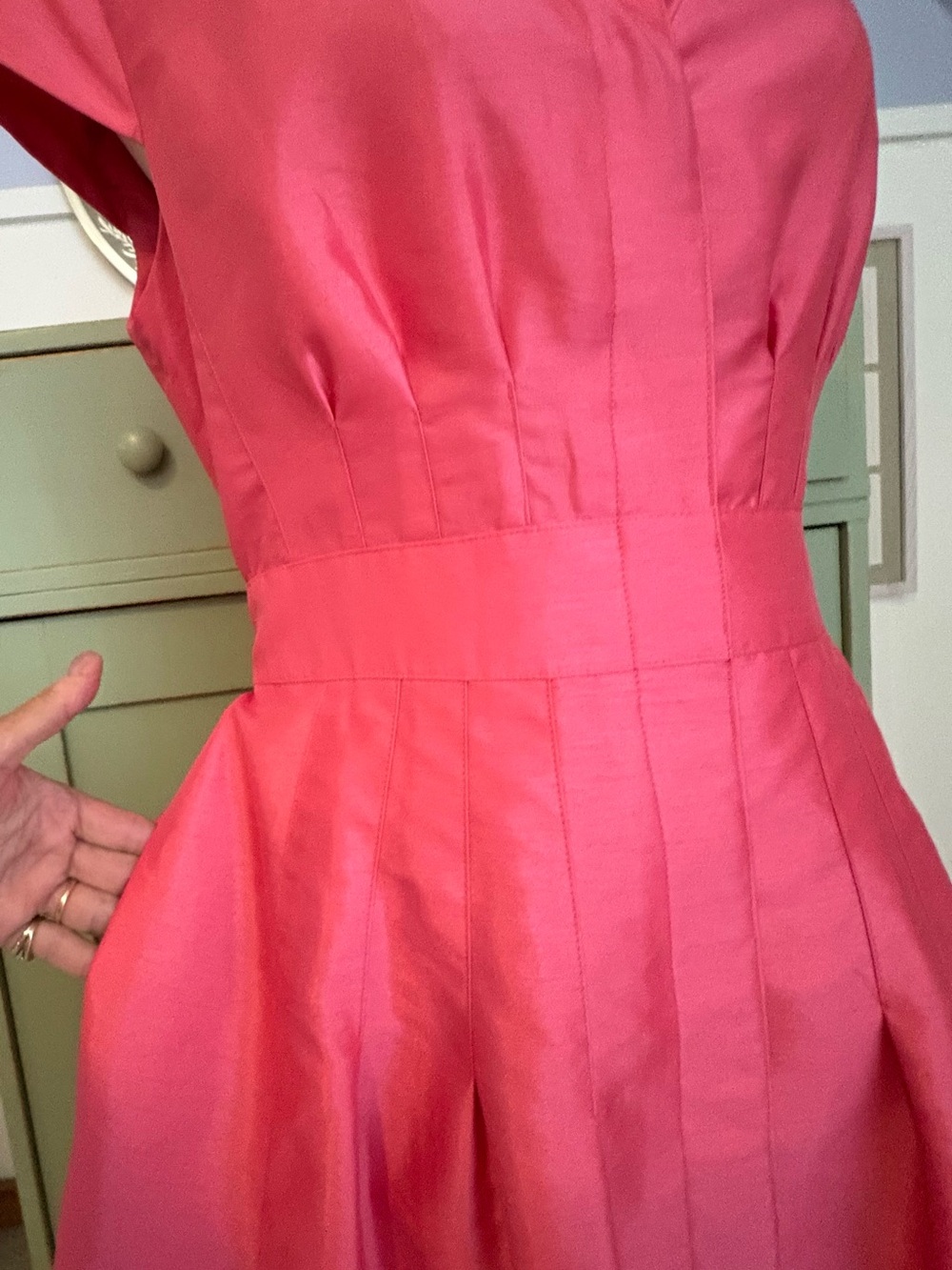 Kasper Hot Pink Classic Fit & Flare Dress w Tailored Princess Seams & Sash Sz 8 - Picture 13 of 15